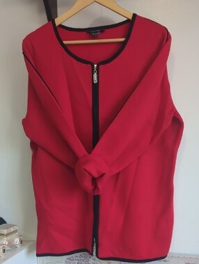 Alison Sheri Red Zip-Front Blazer Jacket